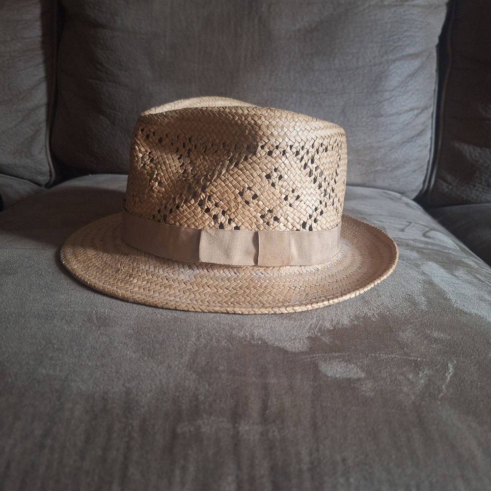 Dorfman Pacific DPC Authentic Tan Paper Straw Fedora Hat Mens Medium Ventilated